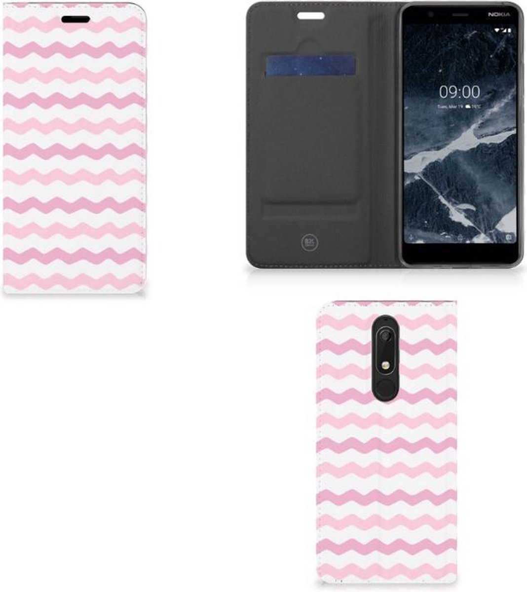 Standcase Hoesje voor Nokia 5.1 (2018) Hoesje met Magneet Waves Roze