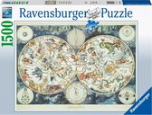 Ravensburger puzzel Wereldkaart met Fantastierijke Dieren - Legpuzzel - 1500 stukjes