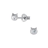 Joy|S - Zilveren petit kat poes oorbellen 3.5 mm kristal