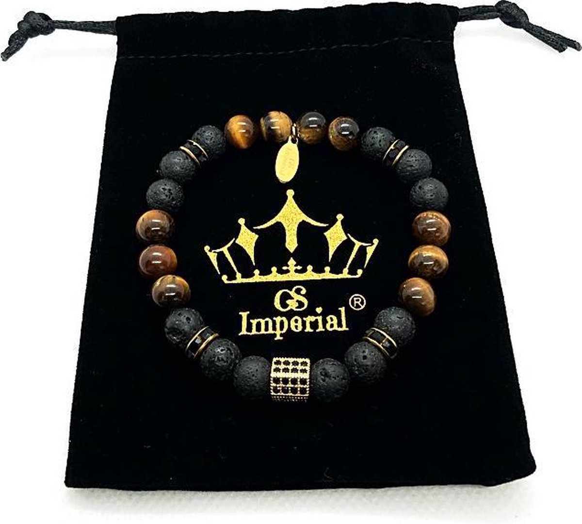 GS Imperial® | Kralen Armband Heren| Dobbelsteen Armband Mannen | Armband Heren| Heren Armband Zwart |Agaat & Lavasteen Armband Heren