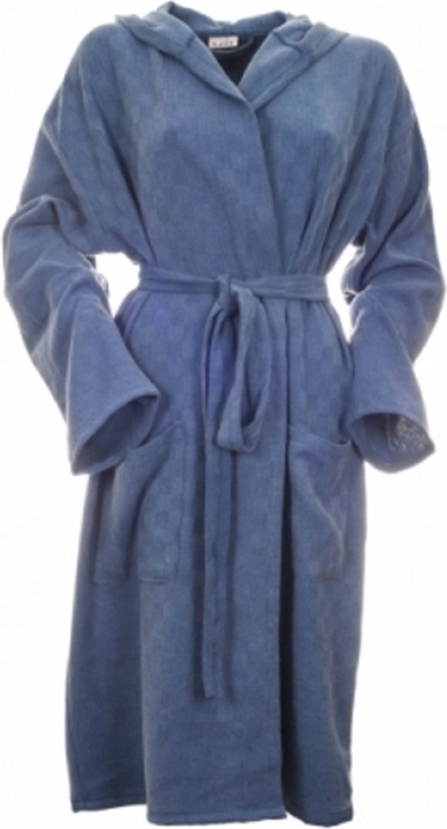 Hamam badjas Stone blue - unisex maat XXXL / 3XL - dames badjas - dunne badjas - zomer badjas - sauna badjas - met capuchon - korte badjas - badmantel