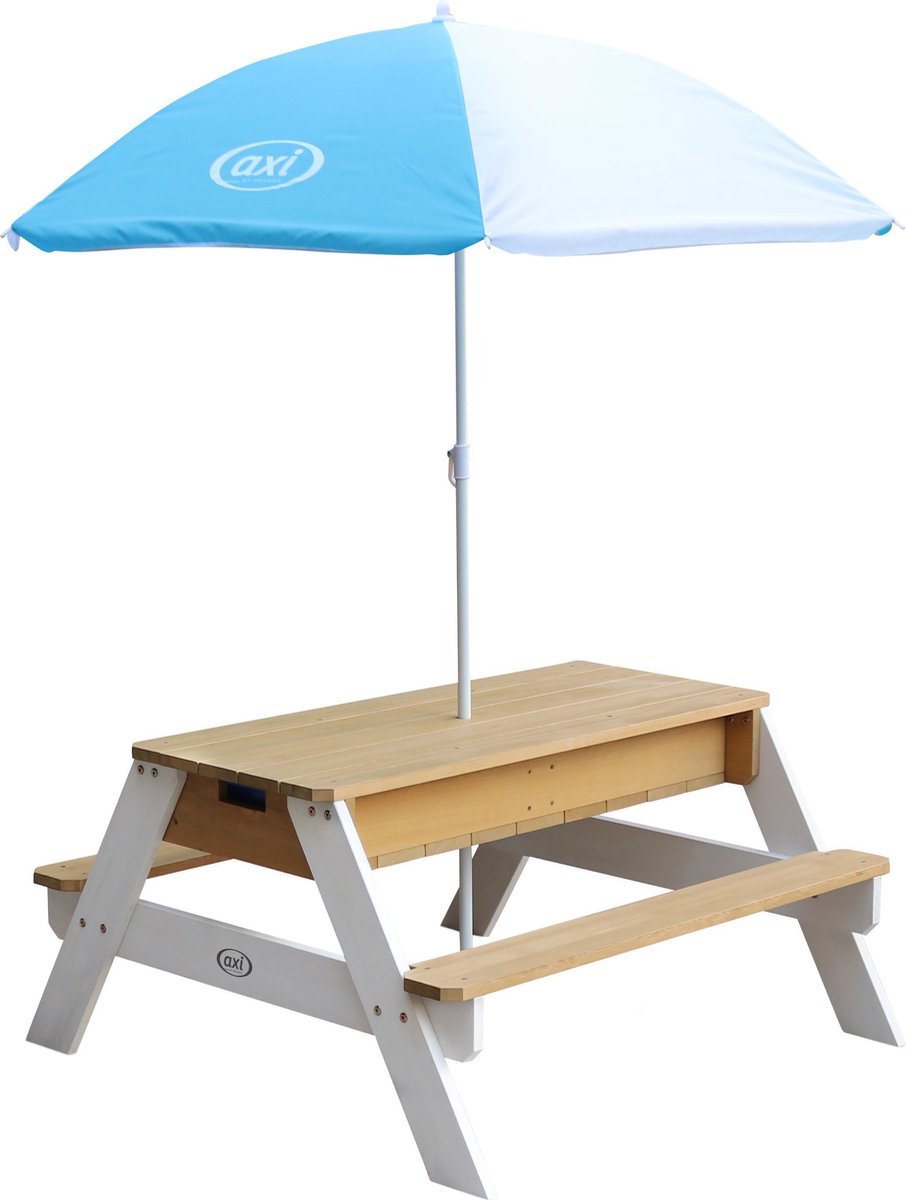 AXI Nick Zand & Water Picknicktafel in Bruin/Wit voor kinderen - Met in hoogte verstelbare Parasol in Blauw/Wit - Multifunctionele Picknick tafel van FSC hout - Picknick tafel voor kinderen van hout — afbeelding 3