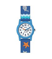 Q&Q VR99J009Y - Horloge - Sport - Analoog - Kinderen - Unisex - Plastic band - Rond - Kunststof - Cijfers - Walvis - Zeesterren - Blauw - Wit - Multi - 10 ATM