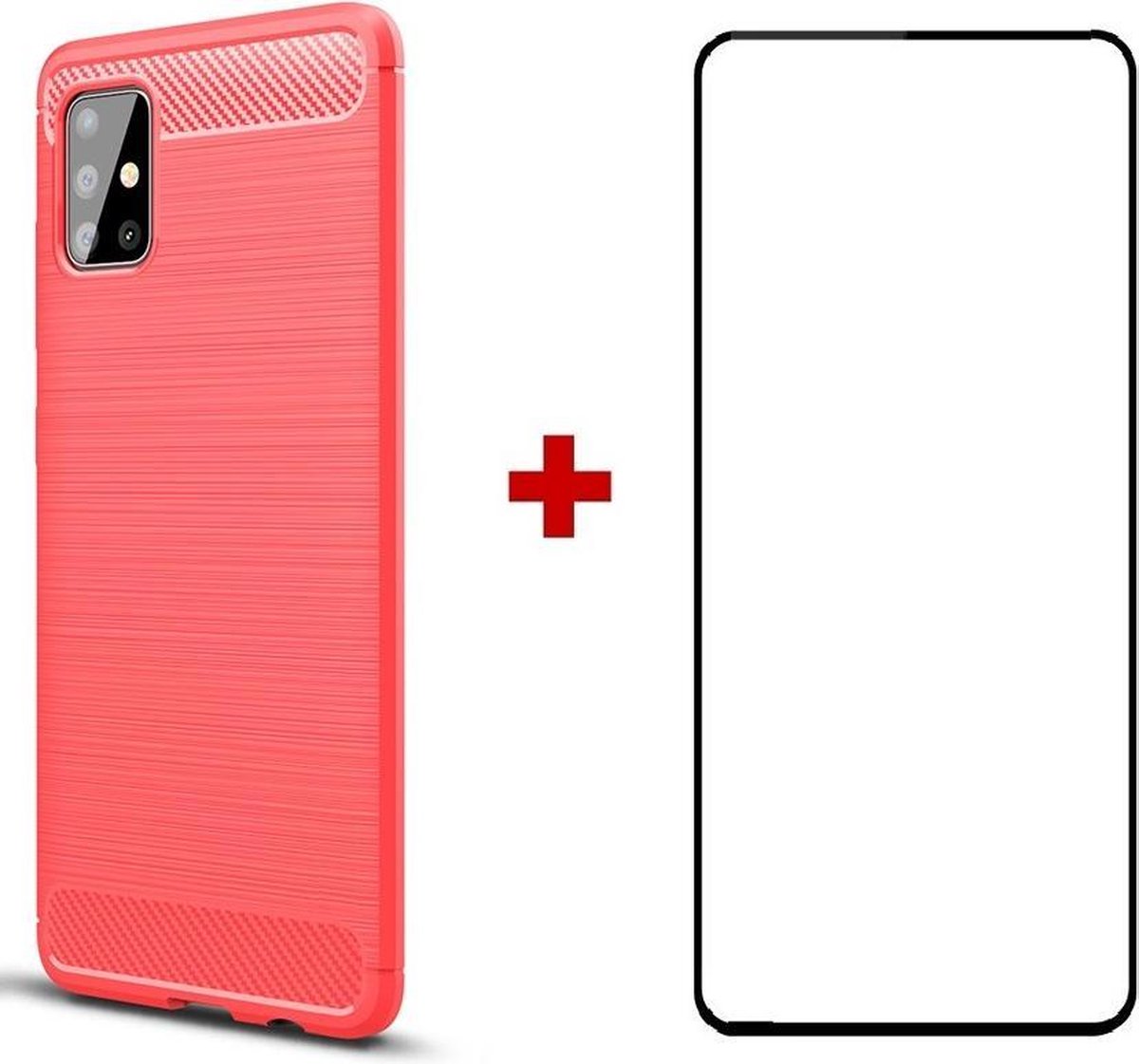 Silicone gel rood hoesje Telefoonhoesje geschikt voor Samsung Galaxy A51 met full cover glas screenprotector