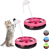relaxdays 2x kattenspeelgoed muis - kattenspeeltje - speelgoed voor kat springveer - roze
