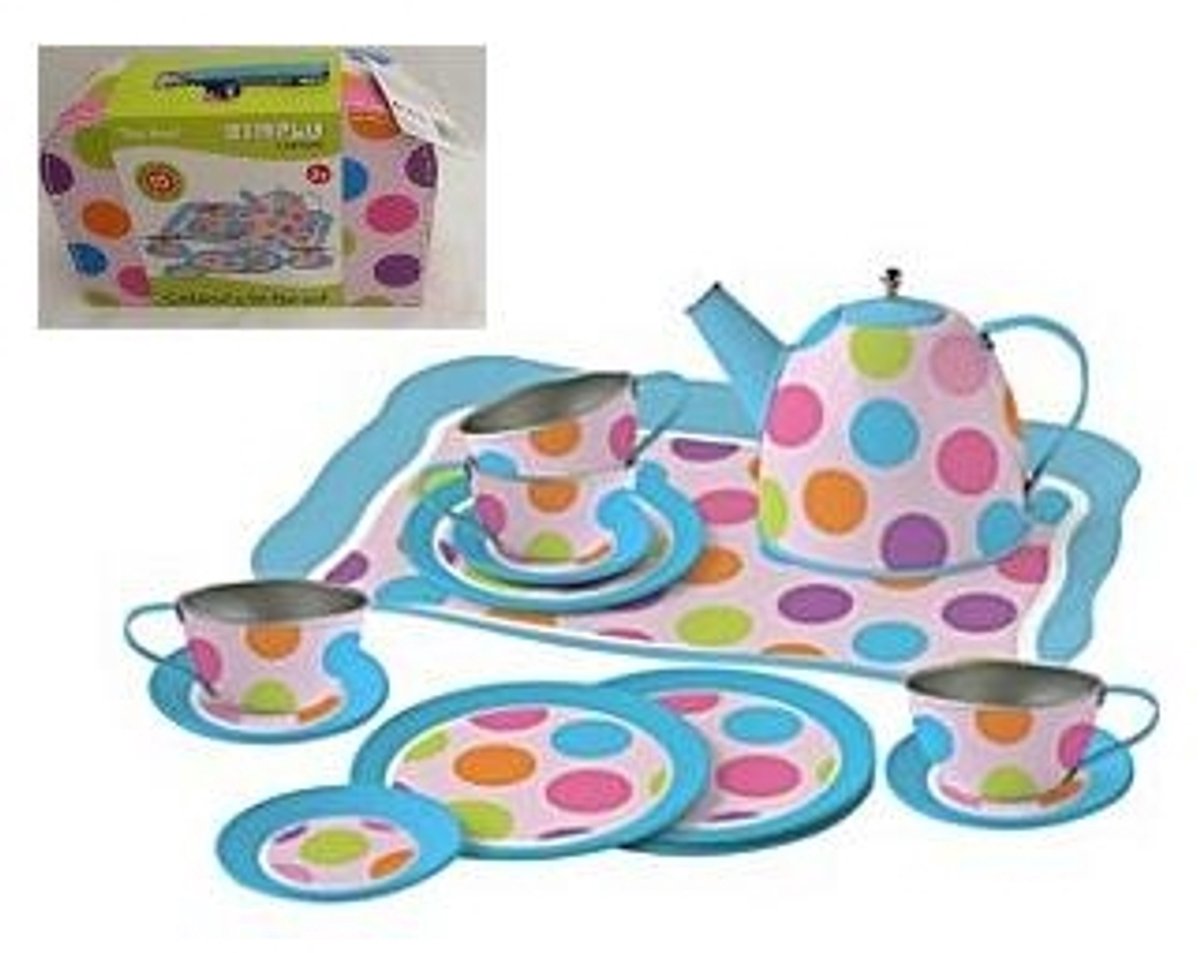 Theeservies voor Kinderen - Metaal - Speelgoed Servies in Koffertje - Confetti