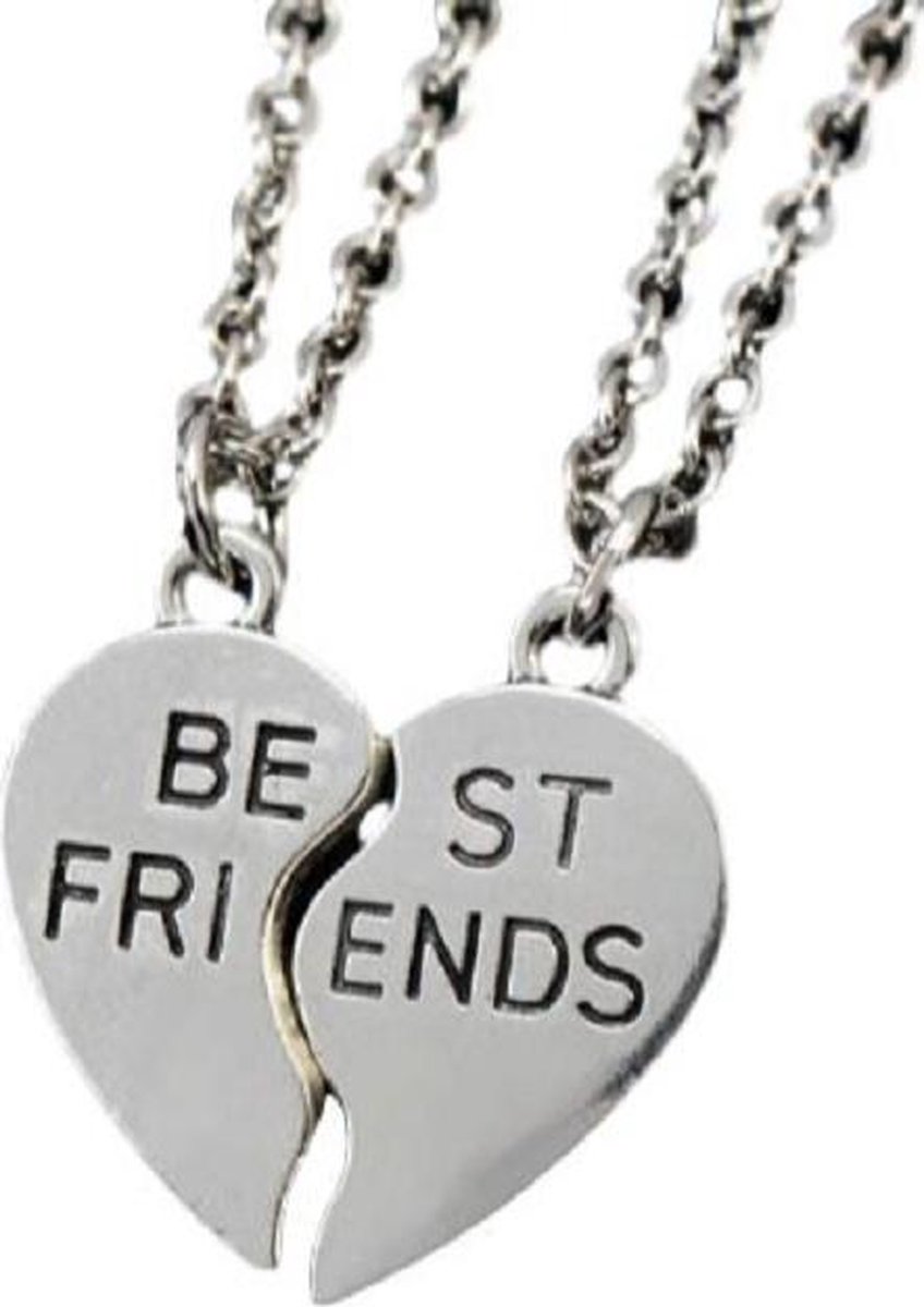 BY-ST6 Duo ketting Best Friends, twee kettingen met breekbaar hart kleur zilver