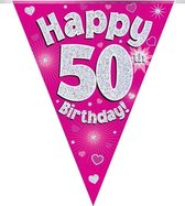 Oaktree - Vlaggenlijn Roze Happy 50th Birthday (4 meter)
