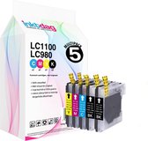 Inktdag inktcartridges voor Brother LC1100 /LC980 inktcartridges/LC985 inktcartridges multipack van 5 stuks (2*zwart, 1*CMY) geschikt voor printers Brother DCP-185 C , DCP-385 C ,