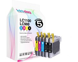 Inktdag inktcartridges voor Brother LC1100 /LC980 inktcartridges/LC985 inktcartridges multipack van 5 stuks (2*zwart, 1*CMY) geschikt voor printers…