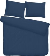 iSleep Satijnstreep Dekbedovertrek - Lits-jumeaux - 240x200/220 cm - Donker Blauw