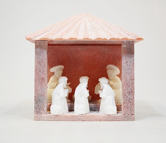 Kerstgroep witte Huamanga Steen roze/wit - Peru