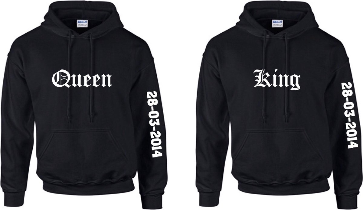 Setje hoodies King en Queen met datum Truien met capuchon voor hem en haar bol