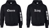 Setje hoodies King en Queen met datum | Truien met capuchon voor hem en haar | Romantisch cadeau voor zoveel jaar samen | Lief cadeau hoodies met King en Queen en datum | Huwelijks