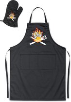 Mijncadeautje - BBQ-schort - Chef - zwart - XXL 97 x 68 cm - kleurenopdruk - gratis BBQ-handschoen