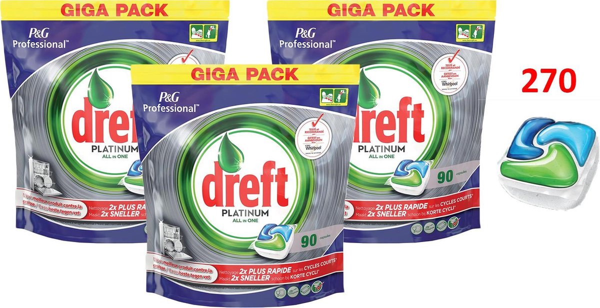 Dreft Platinum Regular - All in one - 3 x 90 (270) Stuks - Vaatwastabletten - voordeelverpakking