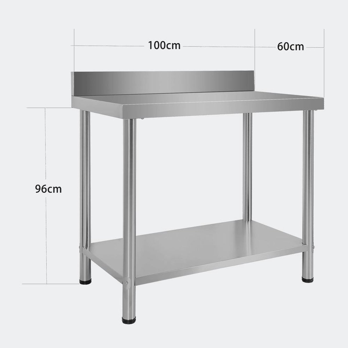 RVS Werktafel - Met Onderschap - Opstaande Rand 10 CM - G-Line