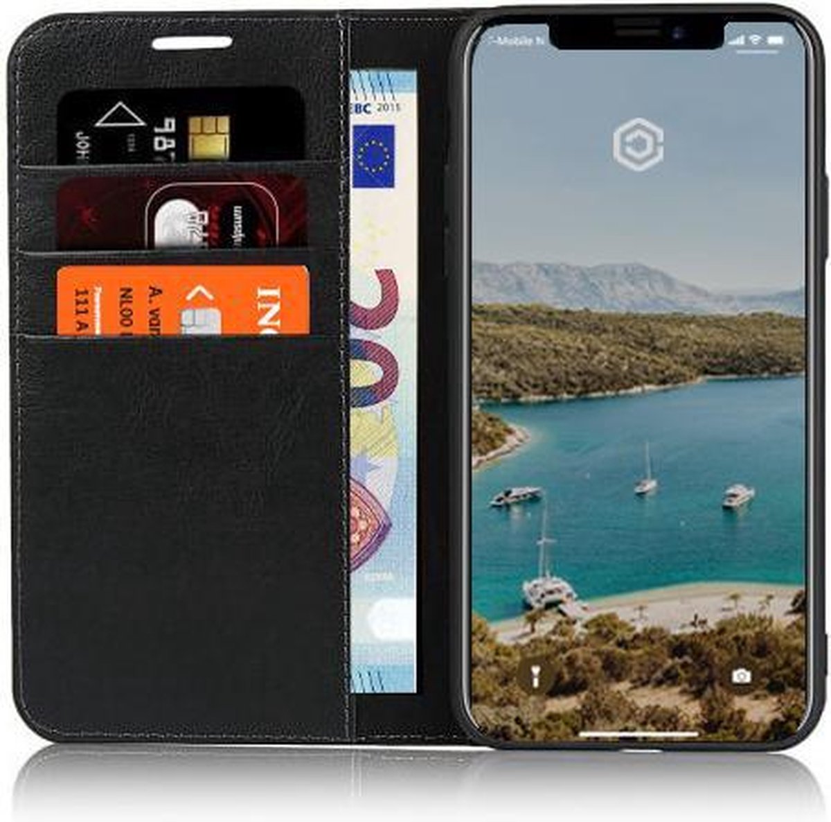 Casecentive Luxe Leren Wallet case - Portemonnee hoesje - iPhone 11 zwart