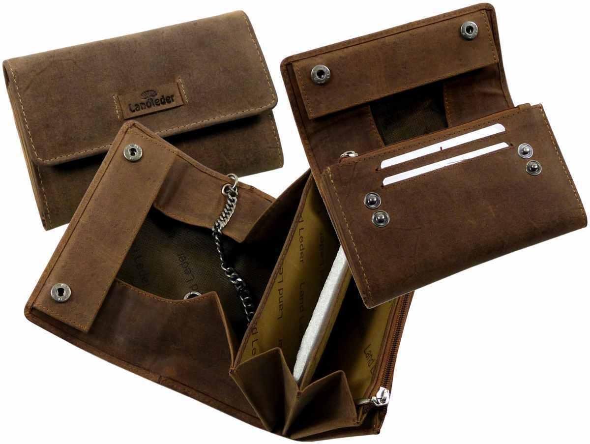 Landleder - Bikers Wallet -''Old School'' - Vintage Bruin - afmeting 15 x 4 x 9.5 cm.