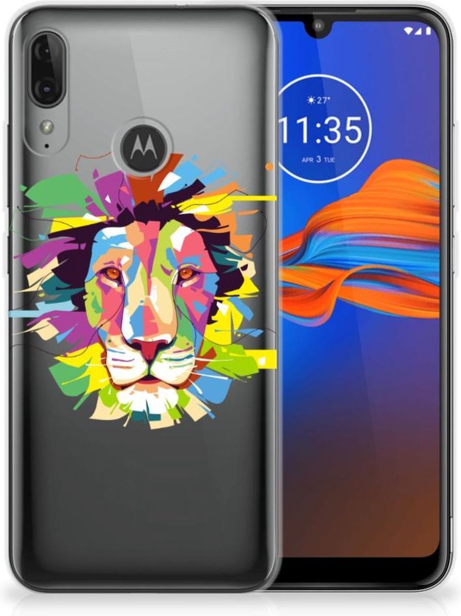 Back Cover voor Motorola Moto E6 Plus Telefoonhoesje met Naam Lion Color
