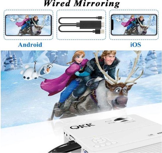 QKK Beamer Met Schermondersteuning Mini Projector (HDMI VGA SD USB