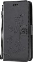 Bloemen Book Case - Samsung Galaxy A51 Hoesje - Zwart