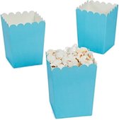 Popcorn bakjes lichtblauw - 12 stuks - stevig karton - klein formaat - 8 cm breed - 10 cm hoog