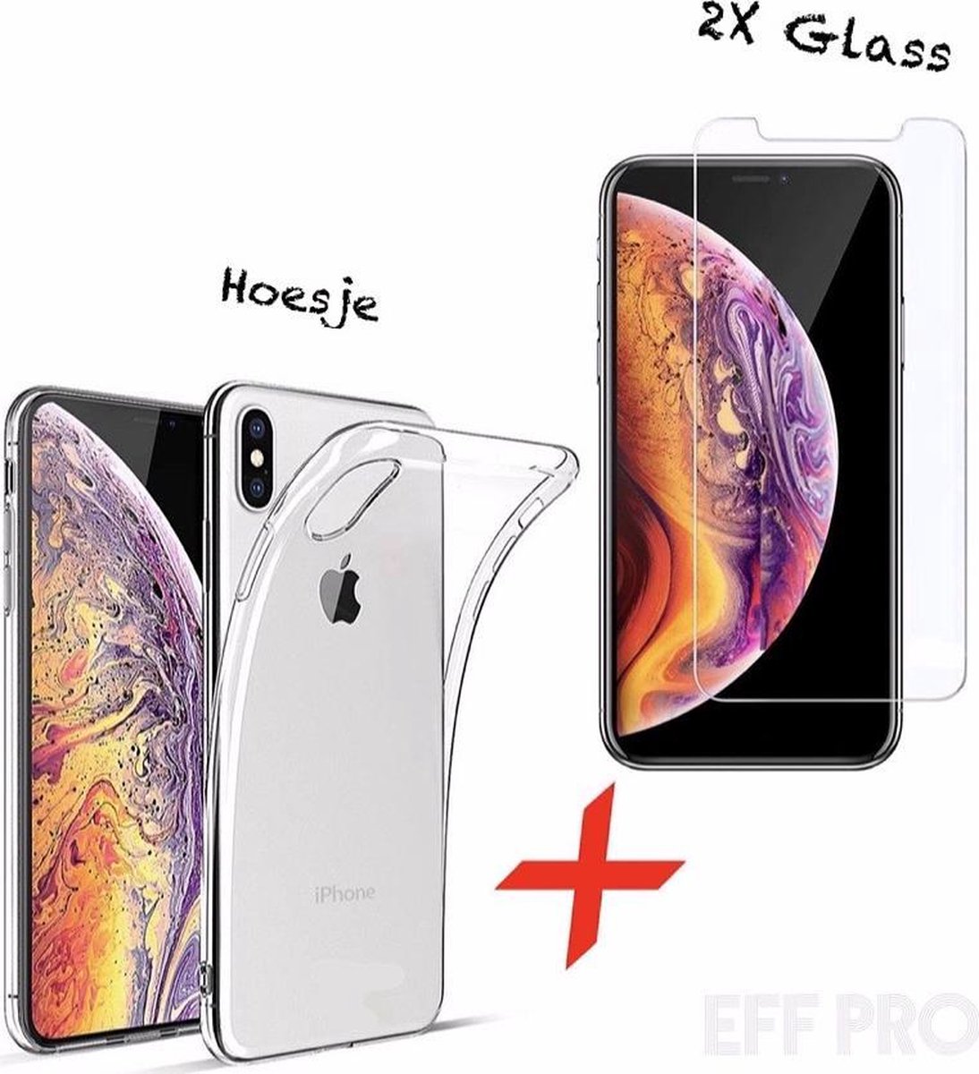 iPhone XS Max Hoesje Transparant (Siliconen TPU Soft Case) + 2Pcs Screenprotector Tempered Glass - Eff Pro