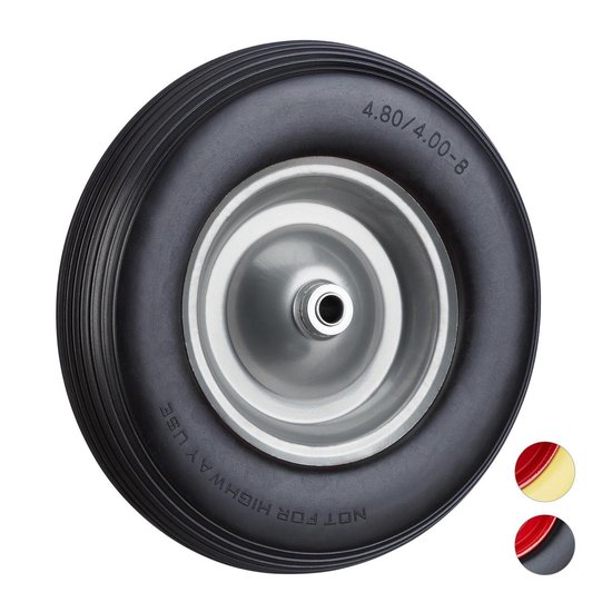 Relaxdays kruiwagenwiel rubber, 4.80 4.00 8, met as, stalen velg, tot