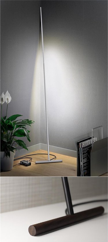 T-Light LED Staande Lamp tegen muur of in de Hoek , Zwart met walnut Voet H  150cm | bol.com