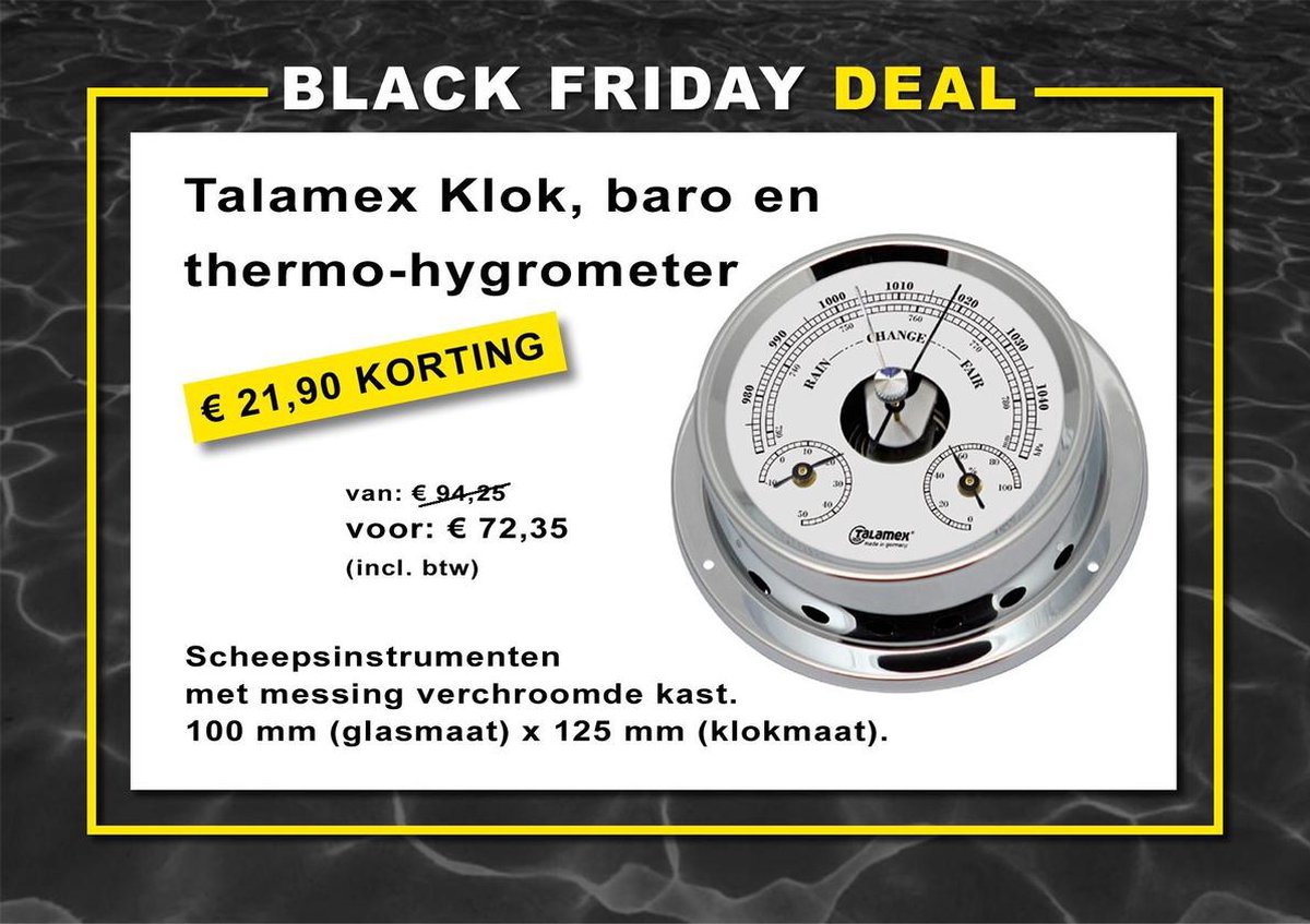 Talamex Klok, baro en thermo-hygrometer Thermo-hygrometer verchroomd 125/100mm