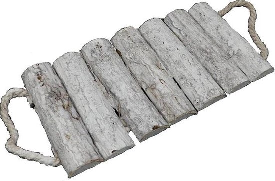 LOCUST - Rond hout gebleekt dienblad L39 x D20 cm