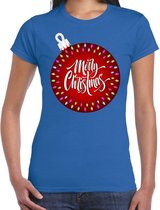 Fout Kerst shirt / t-shirt - kerstbal merry christmas - blauw voor dames - kerstkleding / kerst outfit XS