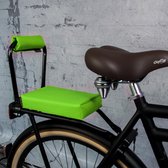 Complete Set : bagagedrager-fietskussen en rug-rolkussentje incl. voetsteuntjes en rugleuning Appeltjes groen