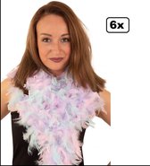 6x Boa pastel paars/roze/blauw 180 cm - carnaval veren sjaal pastel festival feest party