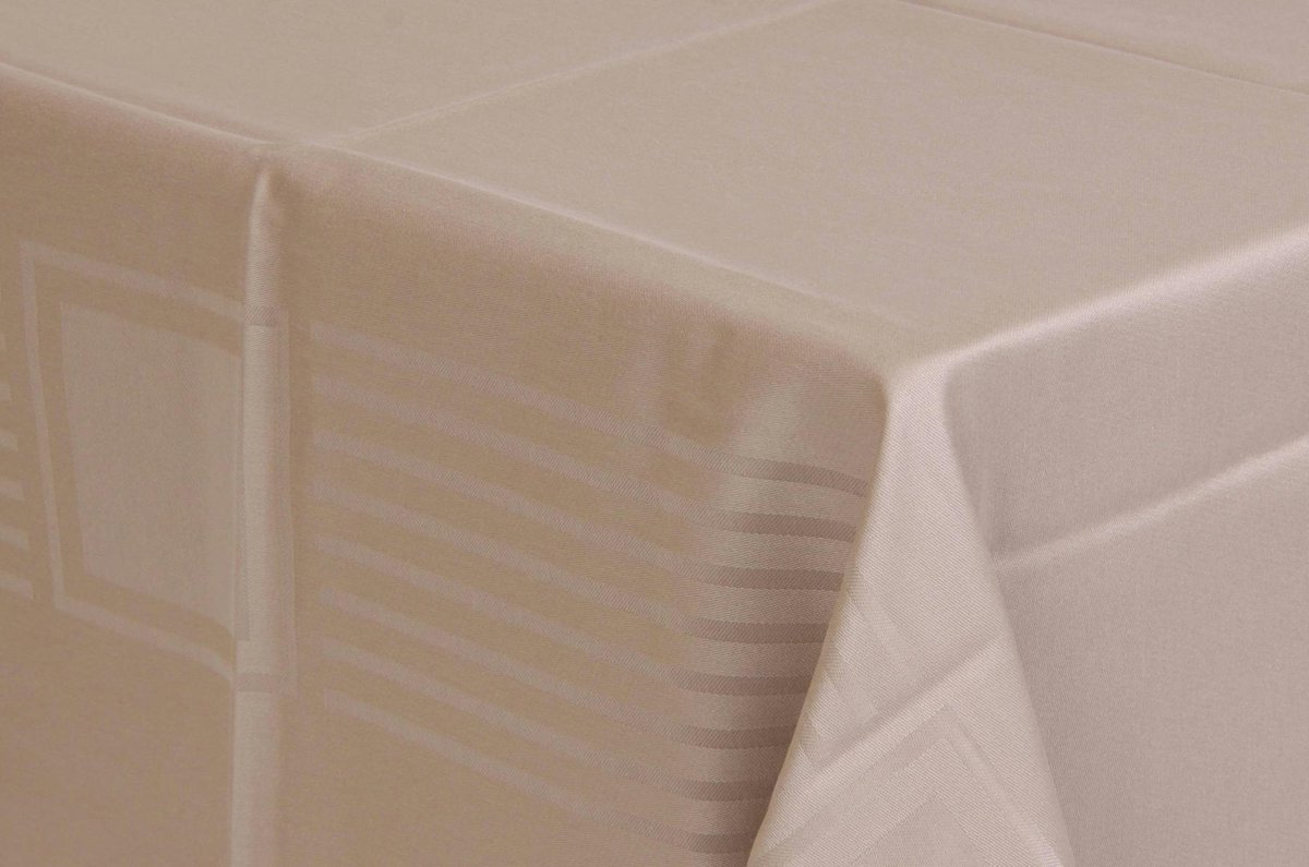 Damast Tafelkleed 350x180cm Taupe Lineair De Witte Lietaer