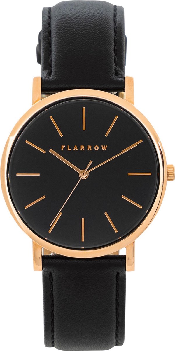 FLARROW Rose Gold Edition Ø40MM - Leer - Rosé Goud - Zwart Horloge