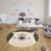 Kinderkamer vloerkleed Icebear Emmet - zwart/crème 120 cm rond