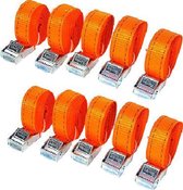 JUMBO Spanband 10 stuks, 250cm, 25mm met klemgesp , 250KG. Fluo oranje TUV gecertificeerd, conform EN-12195-2