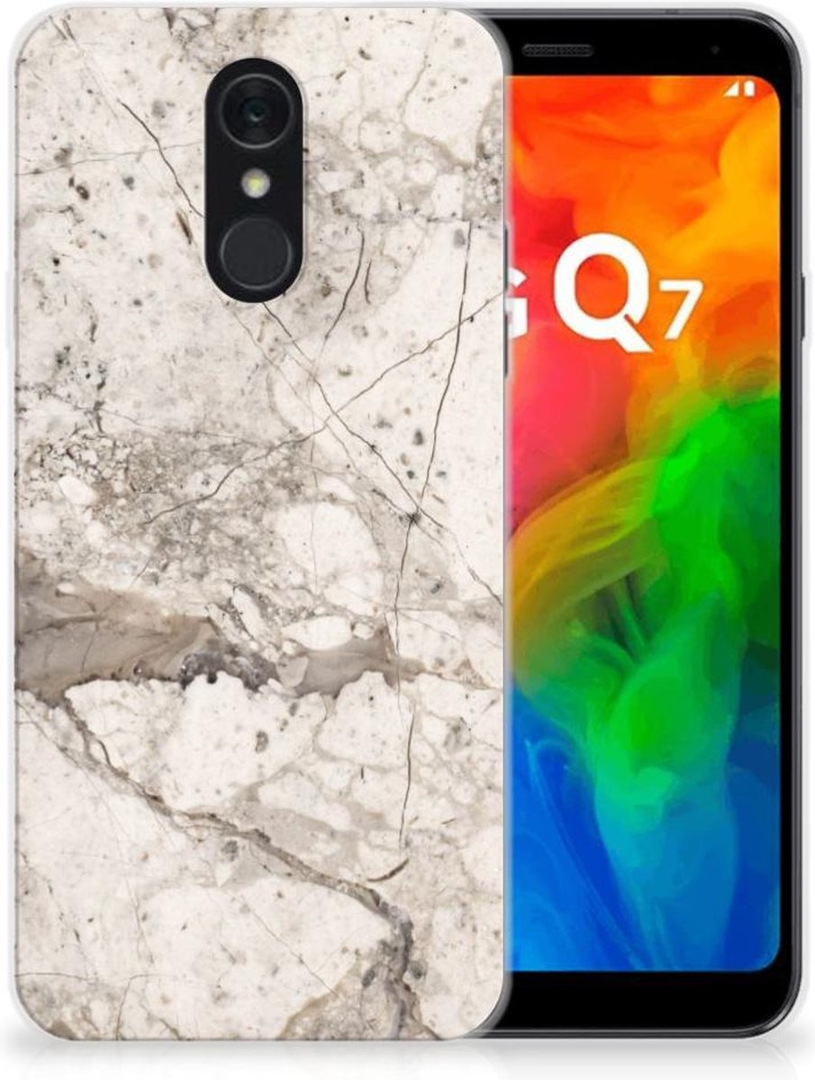 LG Q7 TPU Siliconen Hoesje Marmer Beige