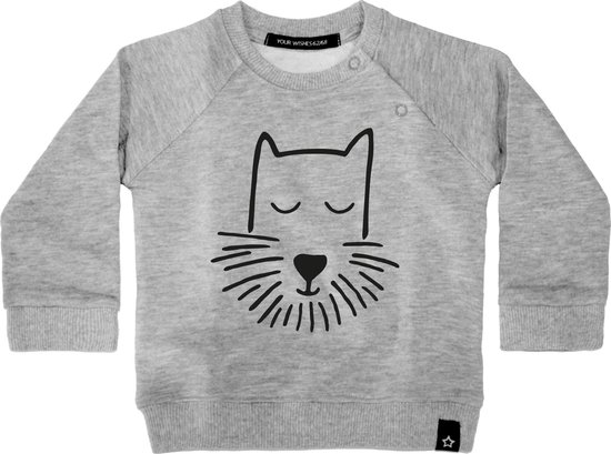 Your Wishes Sweater Puppy Face - Trui - Sweater - Grijs - Jongens & Meisjes - Maat: 86/92