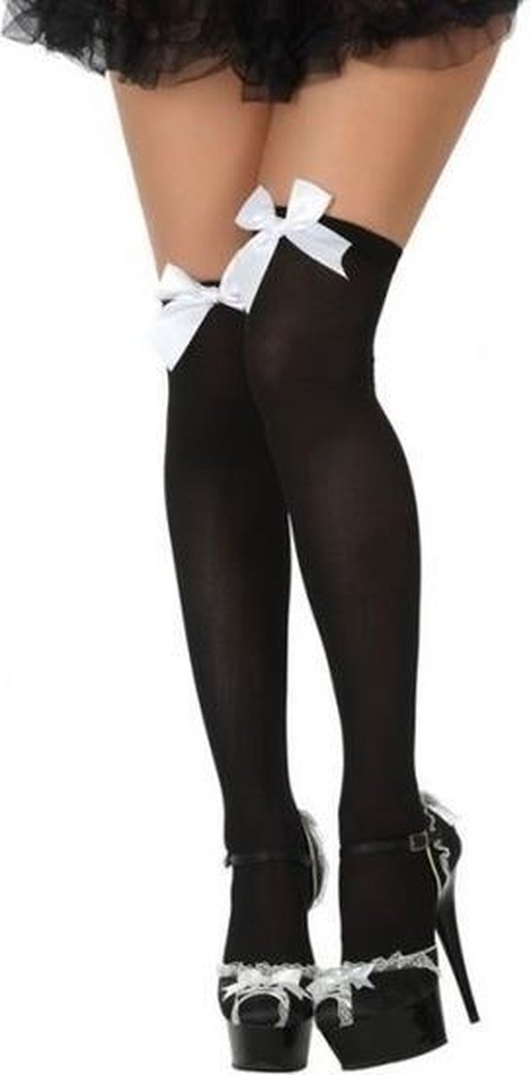 uitspraak Verandert in Doe mijn best Sexy verkleed kousen zwart met wit strikje voor dames - Feest kniekousen  Carnaval | bol.com