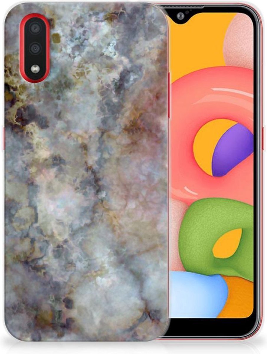 Samsung Galaxy A01 TPU Siliconen Hoesje Marmer Grijs