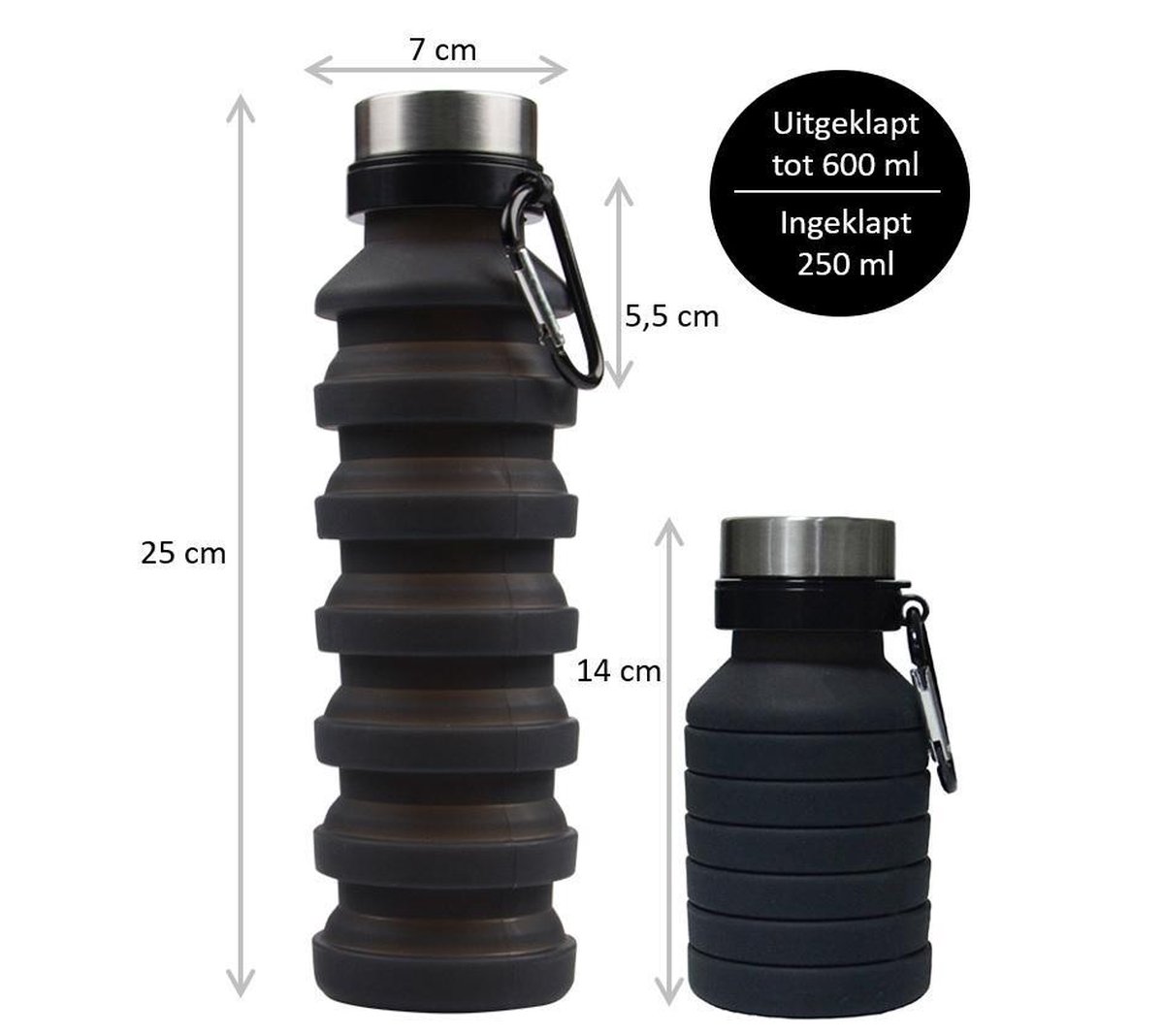 Neerwaarts Nu Justitie Opvouwbare drinkfles, zwart, waterfles met musketonhaak, polsband, 0,6  liter,... | bol.com