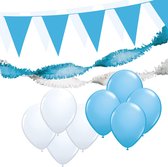 Versiering pakket M "Wit-Licht blauw" - ballonnen / slingers en vlaggenlijnen | Baby shower | Gender reveal | Jongen