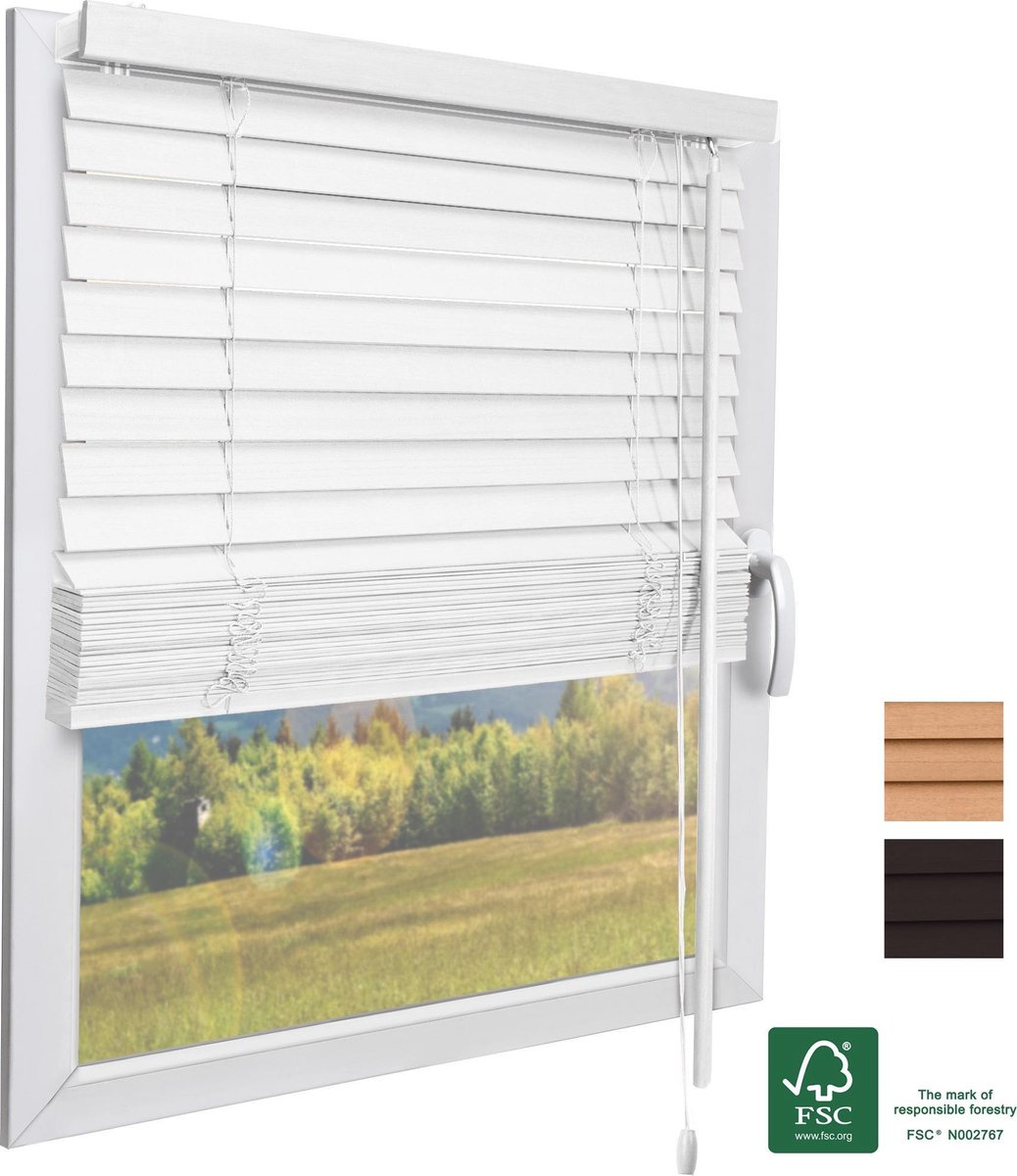 Sol Royal JH3 FSC® gecertificeerd houten Jaloezie SolDecor rolgordijnen in wit 80x130 cm - Milieuvriendelijk geproduceerd