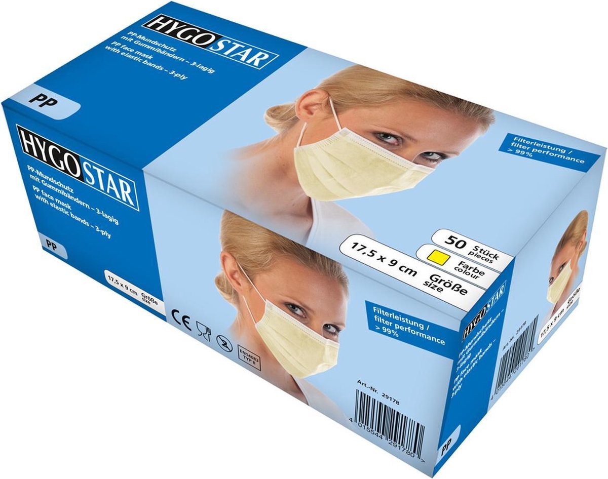 HYGOSTAR® Mondkapje met elastiek - ds 50st