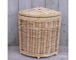 Hoekwasmand - Met deksel - 40x40xH65 - Riet - Rotan - Naturel