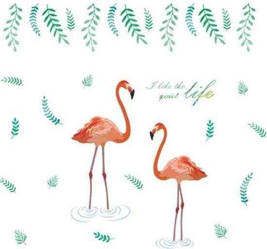 TH Commerce Muursticker Flamingo's met takjes - Muurdecoratie - Kinderen - Huiskamer 271