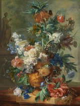 Kunst: Stilleven met bloemen door Jan van Huysum uit 1723. Schilderij op aluminium 45x100 CM